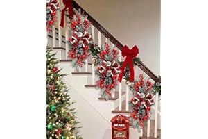 FACINOC 2 Pack Artificial Christmas Swag 24" for Front Door Decorative Xmas Swags with Red Berries Pine Cones Bow Festive Decorations for Mantle Wall Indoor Outdoor Holiday Home Decor (Red)