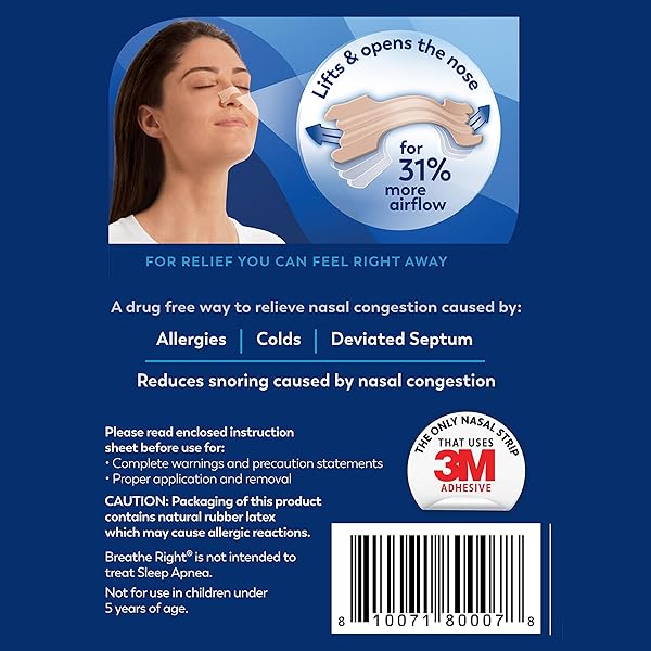 BREATHE RIGHT ORIGINAL NOSE STRIPS TO REDUCE SNORING AND RELIEVE NOSE CONGESTION, TAN, 30 COUNT (PACKAGING MAY VARY)