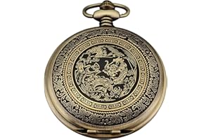 SEWOR AMPM24 Bronze Men's Dragon & Phoenix Dangle Pocket Quartz Watch + Gift WPK062