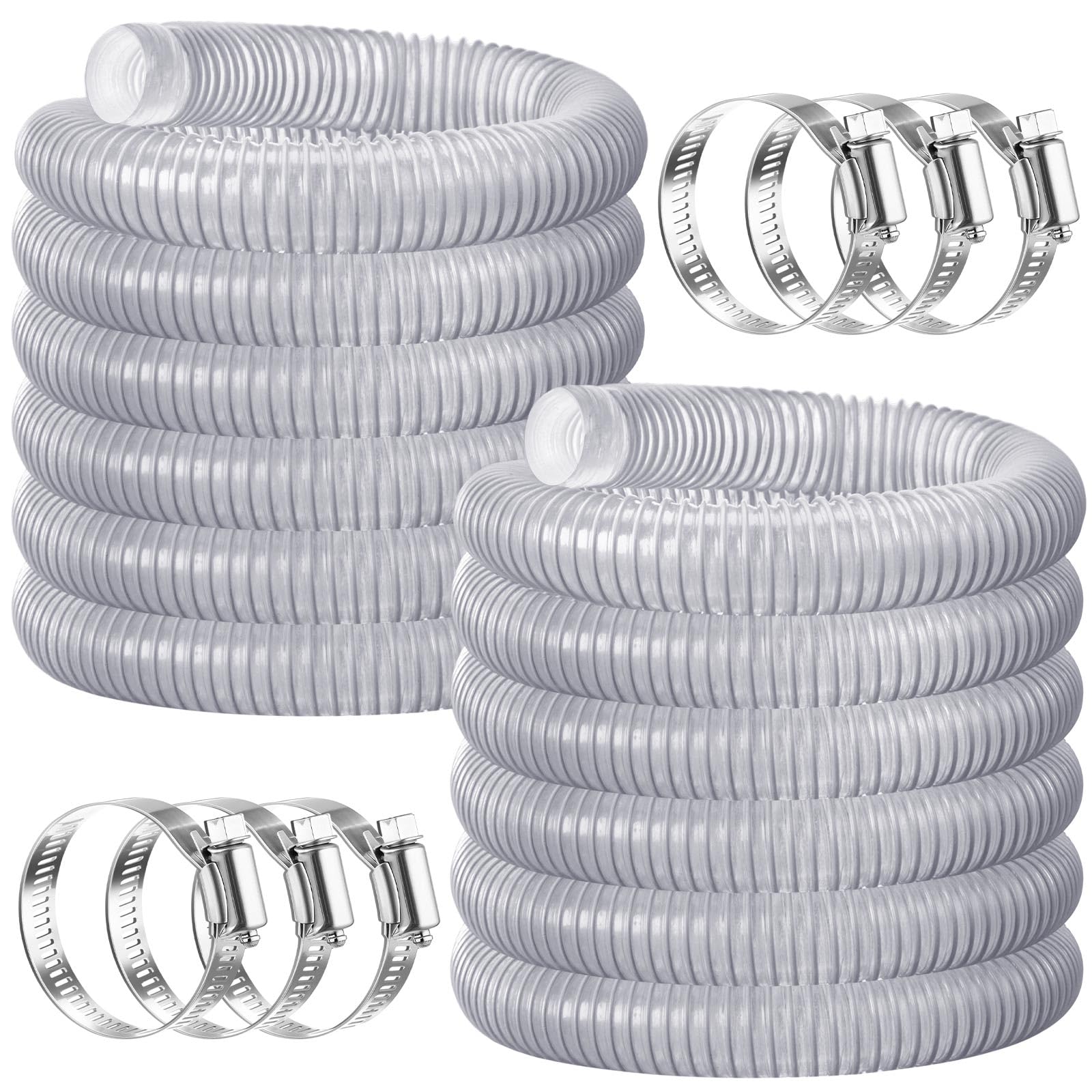 Photo 1 of Maasechs 2 Set 1 1/2" Pool Hose 1. 5" PVC Pump Filter Hoses with 6 Clamps, Swimming Pool Replacement Tube, Plastic Vacuum Pipe Suction Hose for Above Ground Water Park(20 ft)