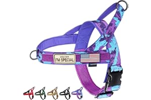 Annchwool No Pull Dog Harness with Soft Padded Handle,Escape Proof and Quick Fit to Adjust Dog Harness,Easy for Training Walking for Small & Medium and Large Dogs(Camo Purple,L)