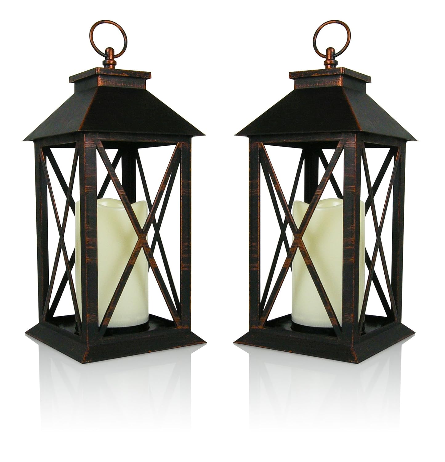 Banberry Designs Decorative Lantern Set of 2 Brushed Brass Candle Lanterns with a