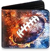 Teen Boys Wallet for Kids - Football Kids Wallet for Boys Leather Credit Id Card Cash Holder Rfid Blocking Zipper Cool Funny with Coin Pocket Id Window Bifold Sports Design for Teen Birthday Gifts