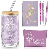 Funnymoom 6 Pcs Valentines Employee Appreciation Gift Set for Women Thank You Gift May You Be Proud 17oz Aesthetic Glass Tumbler Makeup Bag Journal Ballpoint for Valentines Employee Coworker Team