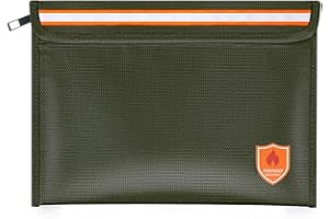 Orikithem Fireproof Document Bag - 2200°F with Heat Insulated,Fireproof Money Bag for Cash with Zipper and Reflective Strip,Waterproof Document Pouch and Fireproof Box for Valuables,Medium Green
