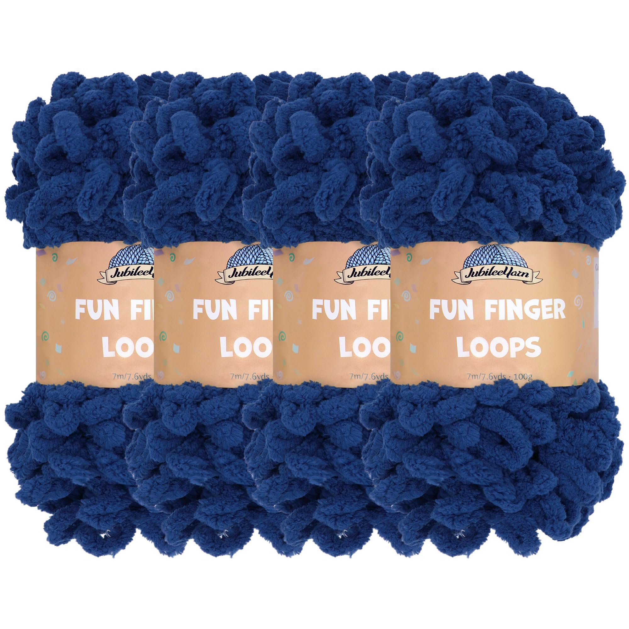 JubileeYarn Fun Finger Loops Yarn - Polyester Jumbo Weight Loop Yarn - 100g/Skein - Navy - 4 Skeins