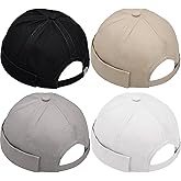 4 Pcs Brimless Hat Docker Cap No Brim Hats Skull Caps Rolled Cuff Beanie Hip Hop Hats with Buckle for Men