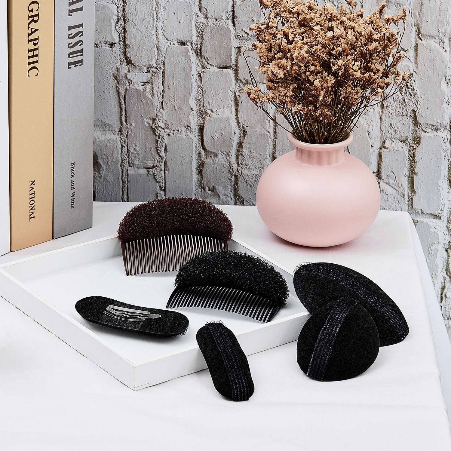 Bump It Up Volume Hair Base Set Sponge Styling Insert Braid Tool Hair Bump Up Comb Clip Bun Hair Pad Accessories for Women Girls DIY Hairstyle (8 Pieces): Beauty