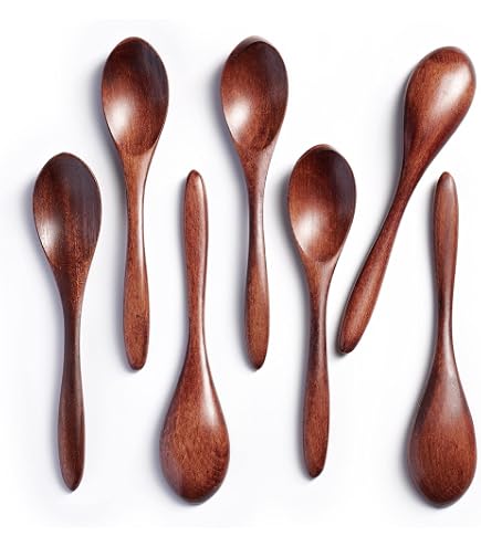6 Mini Cuillères En Bois D'Acacia 13cm - Cuillères à Café, Miel, Thé Et Desserts