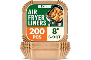 OLESBUR Air Fryer Liners Disposable, 200Pcs 8 Inch Airfryer Paper Liners, Unbleached Parchment Paper for Air Fryer Basket, Non-Stick Air Fryer Accessories, Liners for Baking, Parchment Paper Sheets