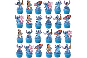 FENGHU 48Pcs Birthday Cake Topper Decoration Supplies for Stitch Children's Cupper Topper for Kids Birthday Party