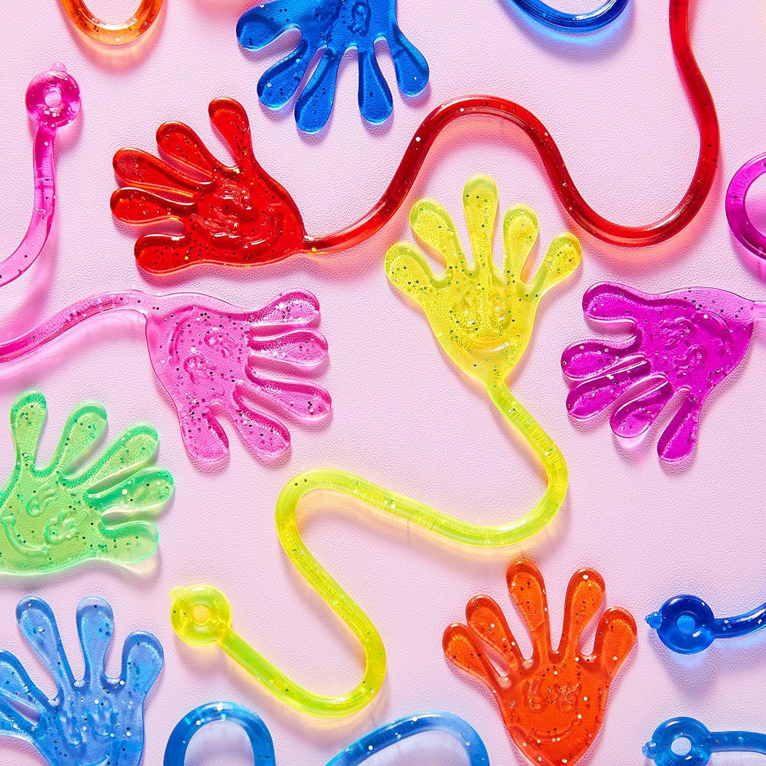 JOYIN 48Pcs Glitter Sticky Hands Party Favors, Party Table Favors Set for Kids, Holiday Traditions, Classroom Treasure Box Carnival Prizes Bulk Pinata Stuff Mini Toys