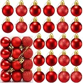 24 Count Small Red Christmas Ornaments Balls, Mini Red Ornaments for Mini Christmas Tree, Small Shatterproof Valentine Tree Decorative Hanging Bulbs Ball for Xmas Outdoor Party Decorations, 1.2 inch