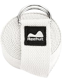 REEHUT Yoga Strap (6ft, 8ft, 10ft) with Ebook - Durable Cotton Exercise Straps w/Adjustable D-Ring Buckle for Stretching, General Fitness, Flexibility and Physical Therapy
