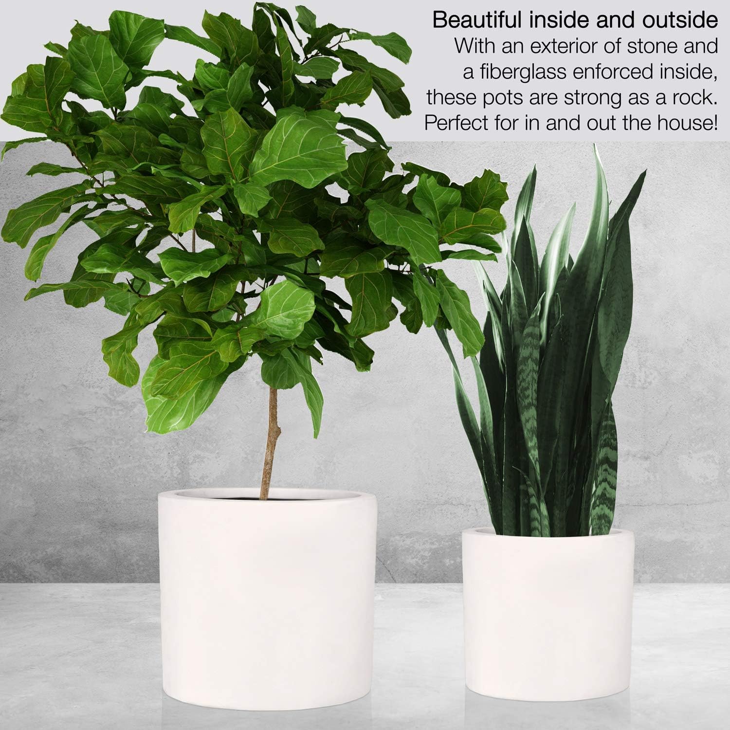 Fox & Fern Plant Pot, Large Plant Pots for Indoor & Outdoor, UV & Frost Resistant Plant Vase with Drainage Plug, Fiberstone - Image 3