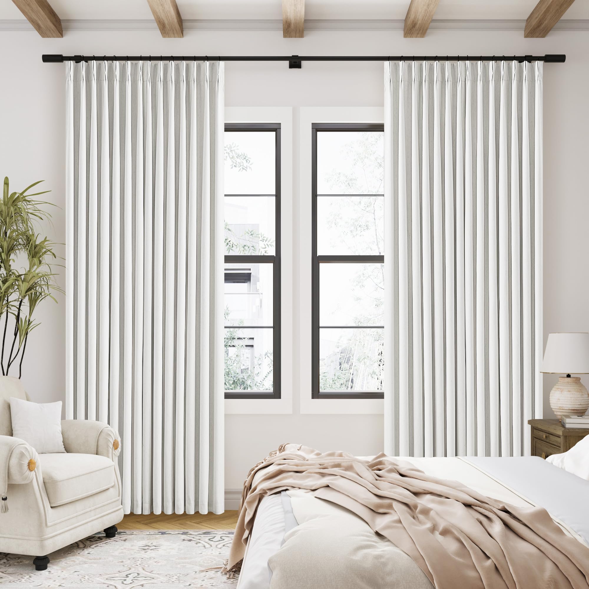 Photo 1 of TWODRAPES 90 Inch Linen Blackout Curtains Pinch Pleated for Living Room Thermal Noise Reduction Two Layer 100% Black Out Curtains with Liner Back Tab Pinch Pleat Rings Hooks Window Drapes Track Ivory