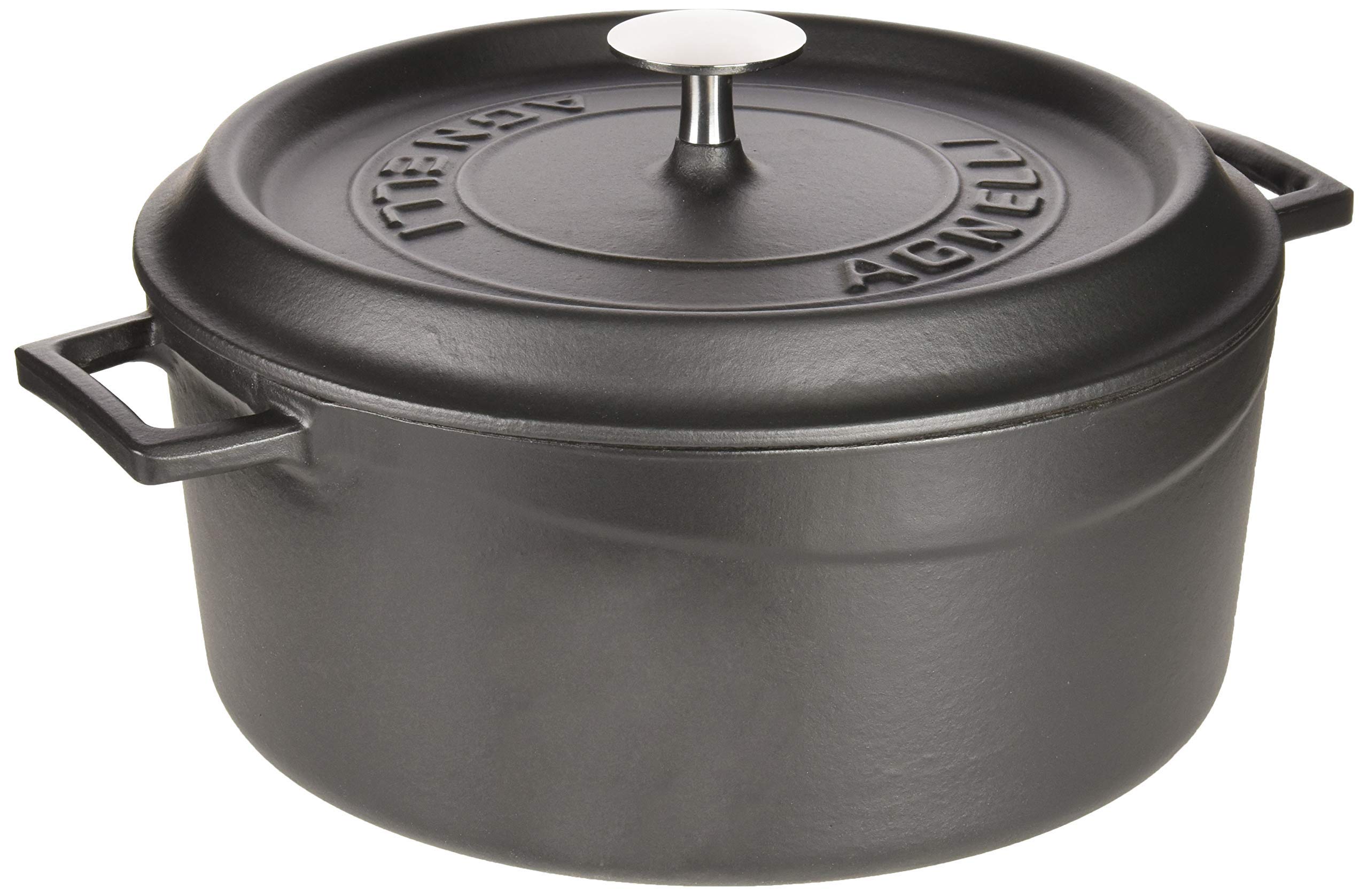Pentole Agnelli COGHSRP10424M Saucepan with Handles and Lid, Cast Iron, Matt Black, 4.5 L
