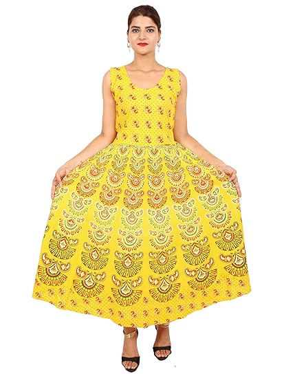 Women's Maxi Dress (JSL201_Yellow_Free Size)