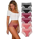CINVIK Lace Sexy Undies for Women Stretch Full Coverage Control High Waist Cheeky Top Panties 6 Pack S-4XL