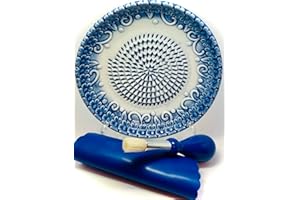 BonCera, All-in-one Premium Ceramic Garlic Grater Plate 4-Piece Set - Blue Embossed Design and Style - For Garlic, Ginger, Ch