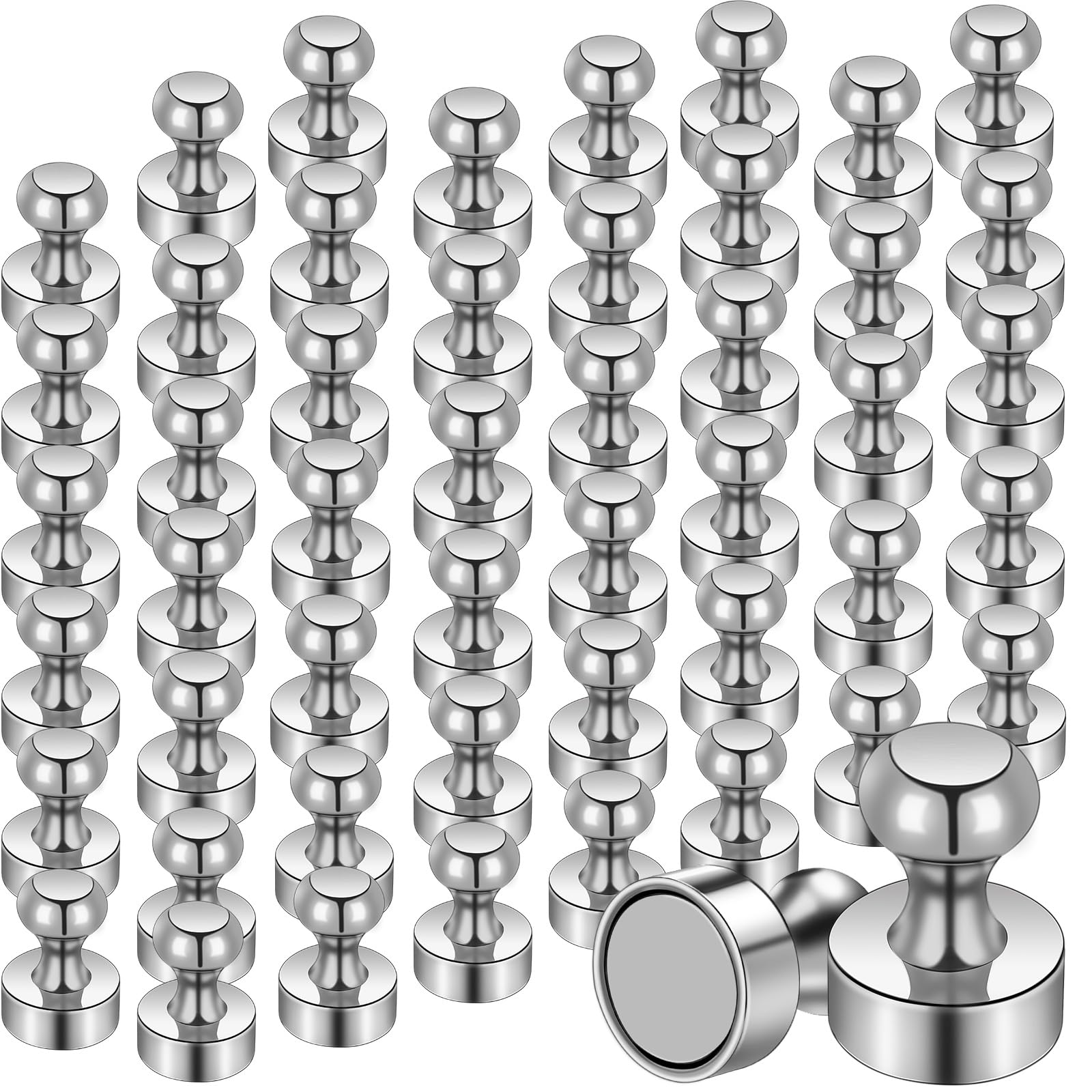 MIN CI 50 Packs Strong Fridge Magnets, 12 x 16 mm Small Neodymium Round Magnets for Adults, White Board, Office, Mini Silver Magnetic Push Pins