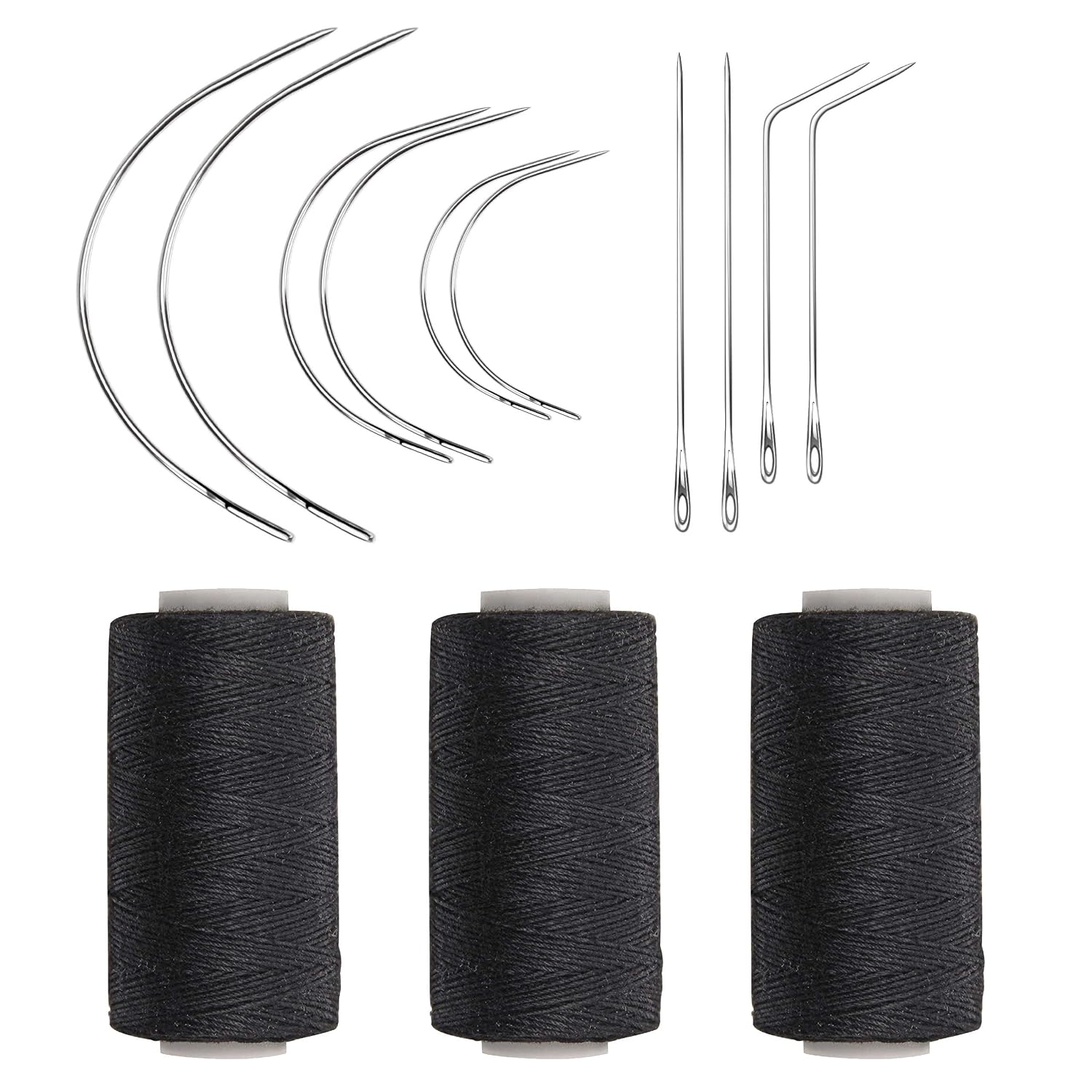 Ryalan Weaving Needle Combo Deal Black Thread with 10pcs Needle for Making Wig Sewing Hair Weft Hair Weave Extension, Big Med