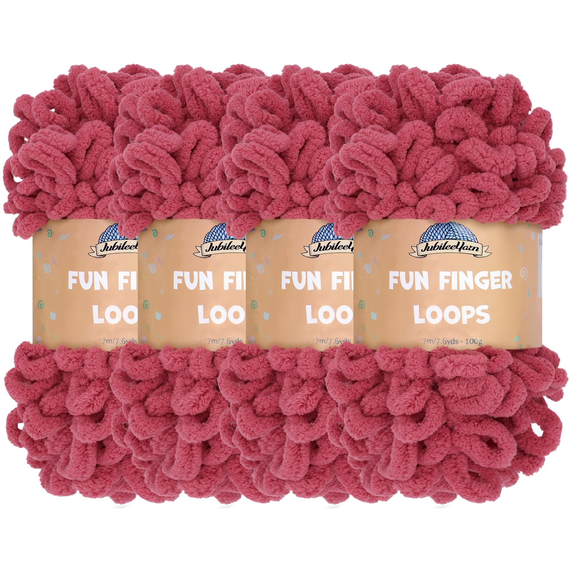 JubileeYarn Fun Finger Loops Yarn - Polyester Jumbo Weight Loop Yarn - 100g/Skein - Dusty Maroon - 4 Skeins
