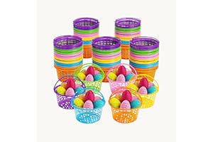 Fun Express Easter Basket Bulk - 72 Pcs Colorful Plastic Baskets - Empty - 5 3/4" diam. x 3 1/4" - Perfect for Easter Egg Hunts