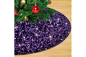 LJIE-HOUSE Purple Tree Skirts Christmas 24 Inch Halloween Sequin Glitter Tree Skirts Velvet Fabric Decoration Shiny Tree Cover Mat for Xmas Holiday New Year Party Tree Decor