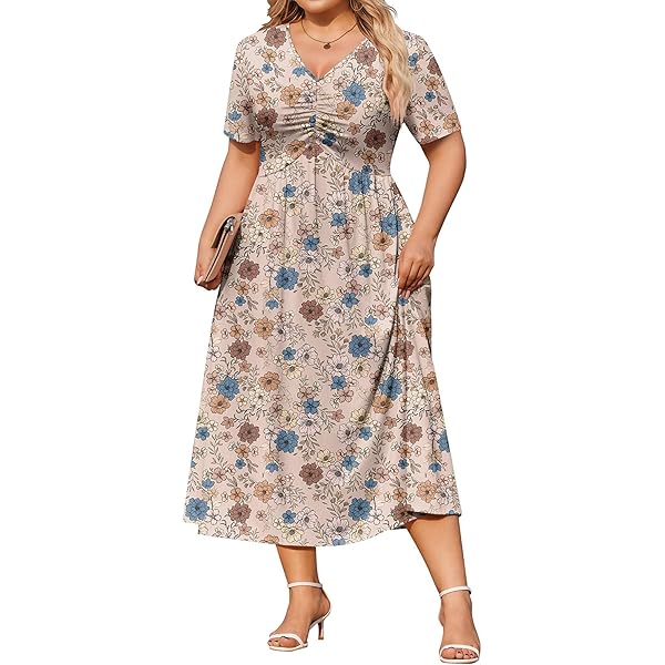 midi plus size hawaiian dress Hawaiian Pattern Plus Size Dress for Curvy Women, Summer Casual Short Sleeve Boho Floral Midi Graduation Sundress with Pocket| Alibaba.com