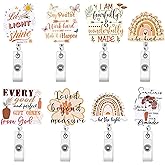 AFRITEE Inspirational Badge Reel Retractable - 8pcs Boho Rainbow Be Kind Let Your Light Shine Bible Verse Clips Id Card Protector Work Badge Holder Reels Alligator Swivel Clip for Nursing Student