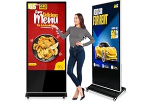 PWR4GTR 65 Inch Digital Signage Display, 4K UHD Touchscreen Floor Standing Advertising Player Commercial LCD Totem Interactive Kiosk with USB/HDMI-in, Android 11 (4+64GB)