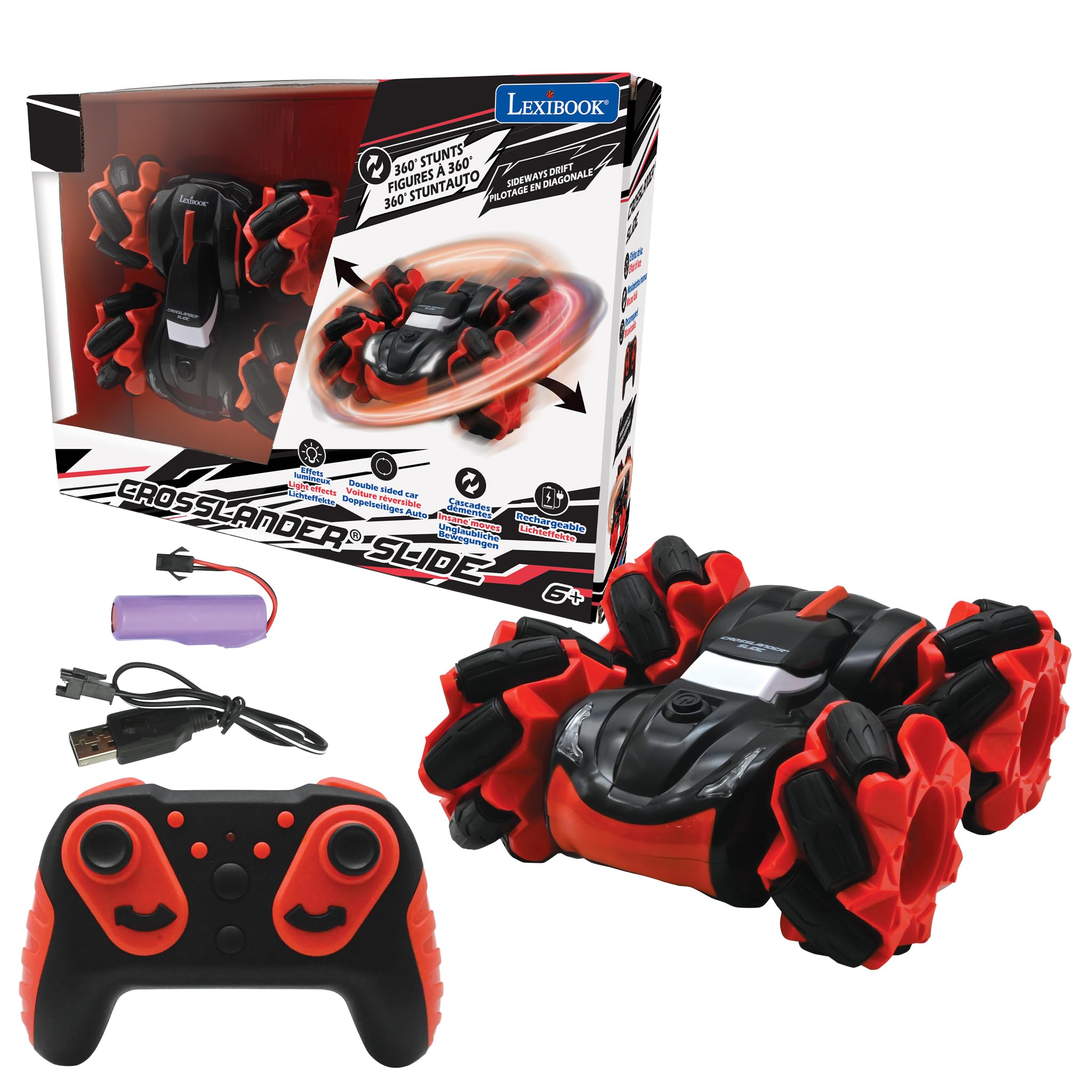 LEXIBOOK, Crosslander® Slide, Remote control car, up to 12km/h, 4 wheel drive, reversible, crazy 360° stunts, light effects, rechargeable, RC58 — image 1