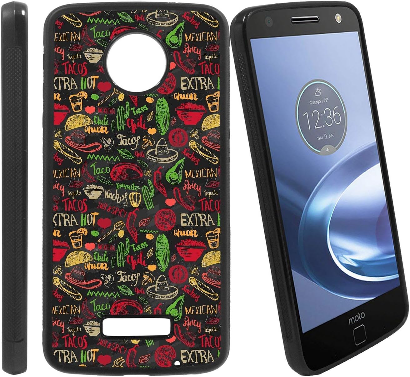 [Mexican Food Pattern with Lettering.Menu Food Tacos] Compatible with Motorola Z Play/Z Play Droid/Moto Z Force/Z Force Droid, Non-Slip Soft Rubber Side & Hard Back Case Cover Shell Skin