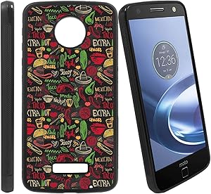 [Mexican Food Pattern with Lettering.Menu Food Tacos] Compatible with Motorola Z Play/Z Play Droid/Moto Z Force/Z Force Droid, Non-Slip Soft Rubber Side & Hard Back Case Cover Shell Skin