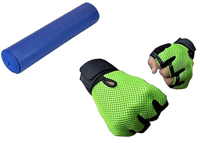 Easypro Combo of Fitness Non Slip Yoga Exercise Mat 6 mm (Blue) with Gym Gloves
