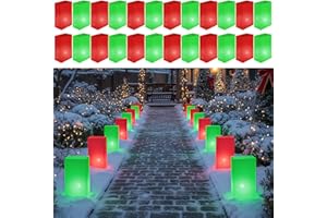 VIHOSE Set of 24 Christmas Plastic Luminary Bags Red and Green Outdoor Luminary Bags Plug in and Weatherproof Plastic Pathway Decor, No Light Included