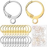 1 Box 100Pcs Leverback Earring Hooks, 18K Gold Plated Stainless Steel Leverback Hooks Round Dangle Earwires with Open Loop Ear Wire Clip Earring Connector for Jewelry Making Earrings Findings