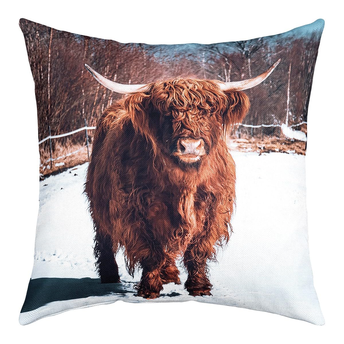 Homemissing Highland Cow Pillow Case Cushion Cover 16"X16" 1 Pcs Highland Cattle Decor Throw Pillowcase For Sofa Animal Throw Pillow Cover White For Kids