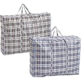 Chiyuehe Laundry Bags Set of 2 Large Plastic Checkered Storage Laundry Shopping Bags with Zipper and Handles! Great for Travel,Laundry,Shopping,Storage,Moving. Multicolor