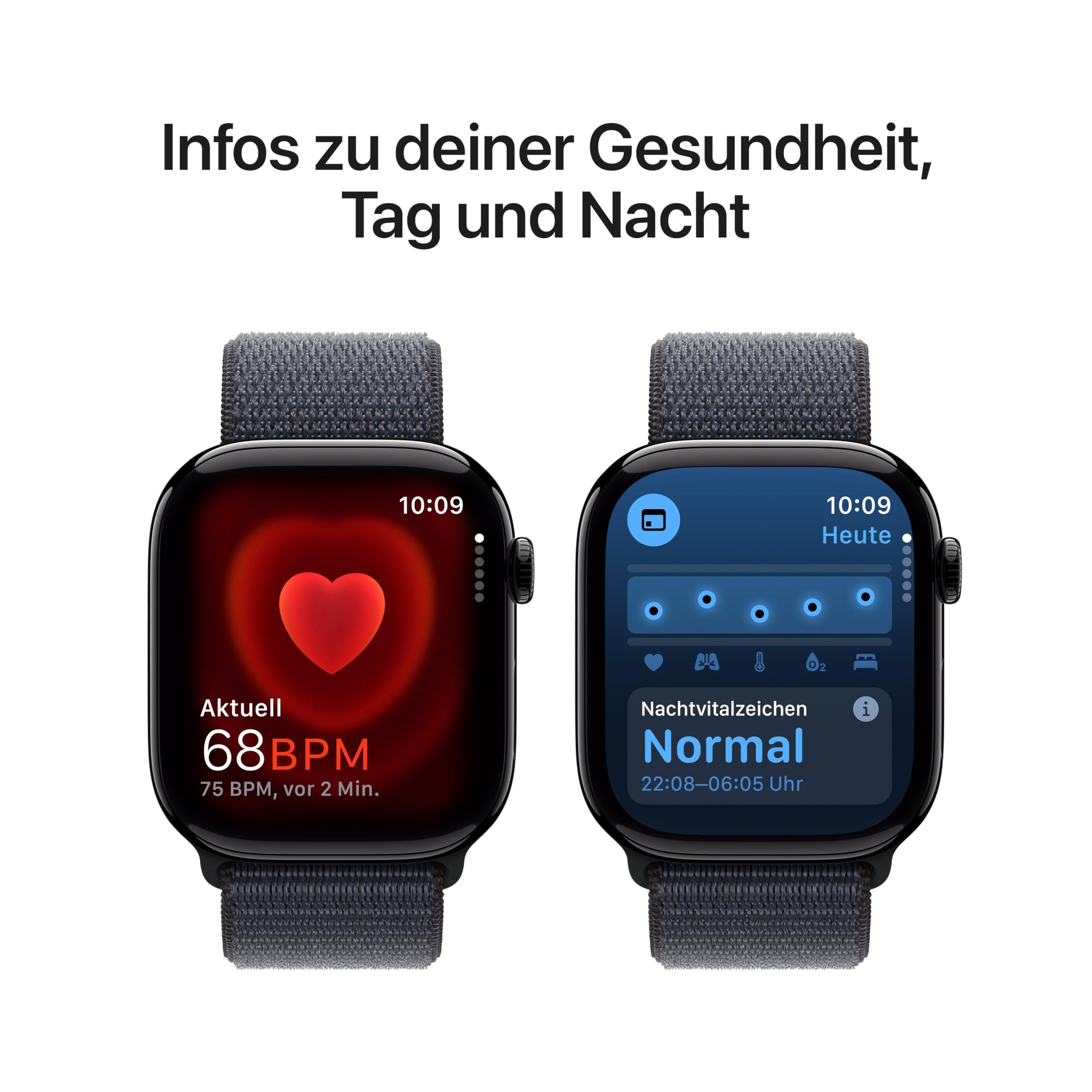 Apple Watch Series 10 (GPS + Cellular 46 mm) Smartwatch with Aluminium Case in Diamond Black and Sport Loop in Ink (One Size). Fitness Tracker, ECG App, Always-On Retina Display, CO₂ Neutral