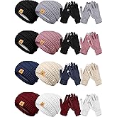 Suhine 8 Set Winter Warm Hat and Gloves Bulk Knitted Warm Beanies and Touchscreen Soft Gloves for Women Cold Weather