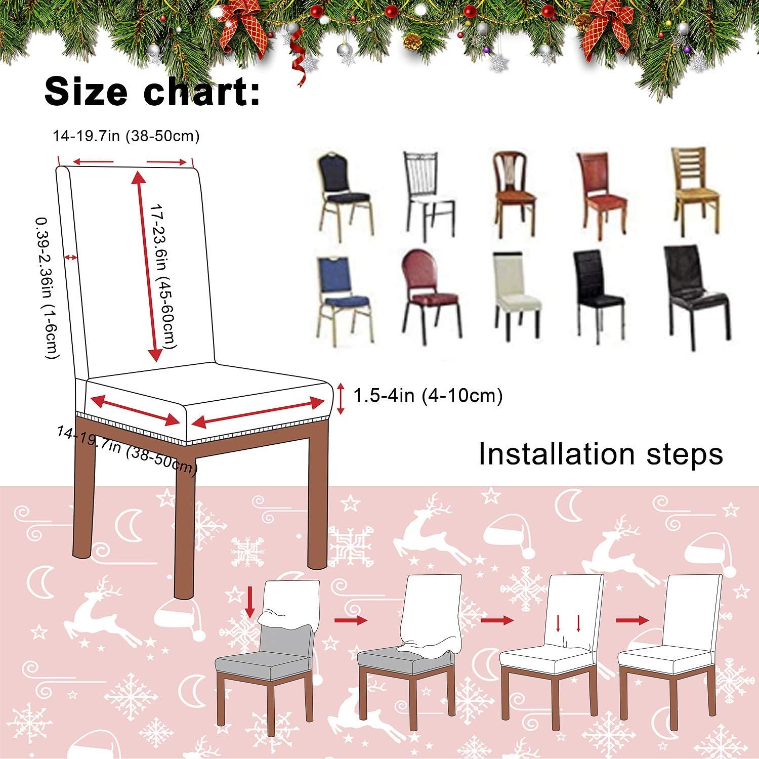 Dining Chair Cover Stretch Washable Chair Seat Protector for Dining Room, High Back Slipcovers Persons Chair Cover for Christmas Kitchen Decoration Restaurant Holiday Festival Party Decor Set of 4: Kitchen & Dining