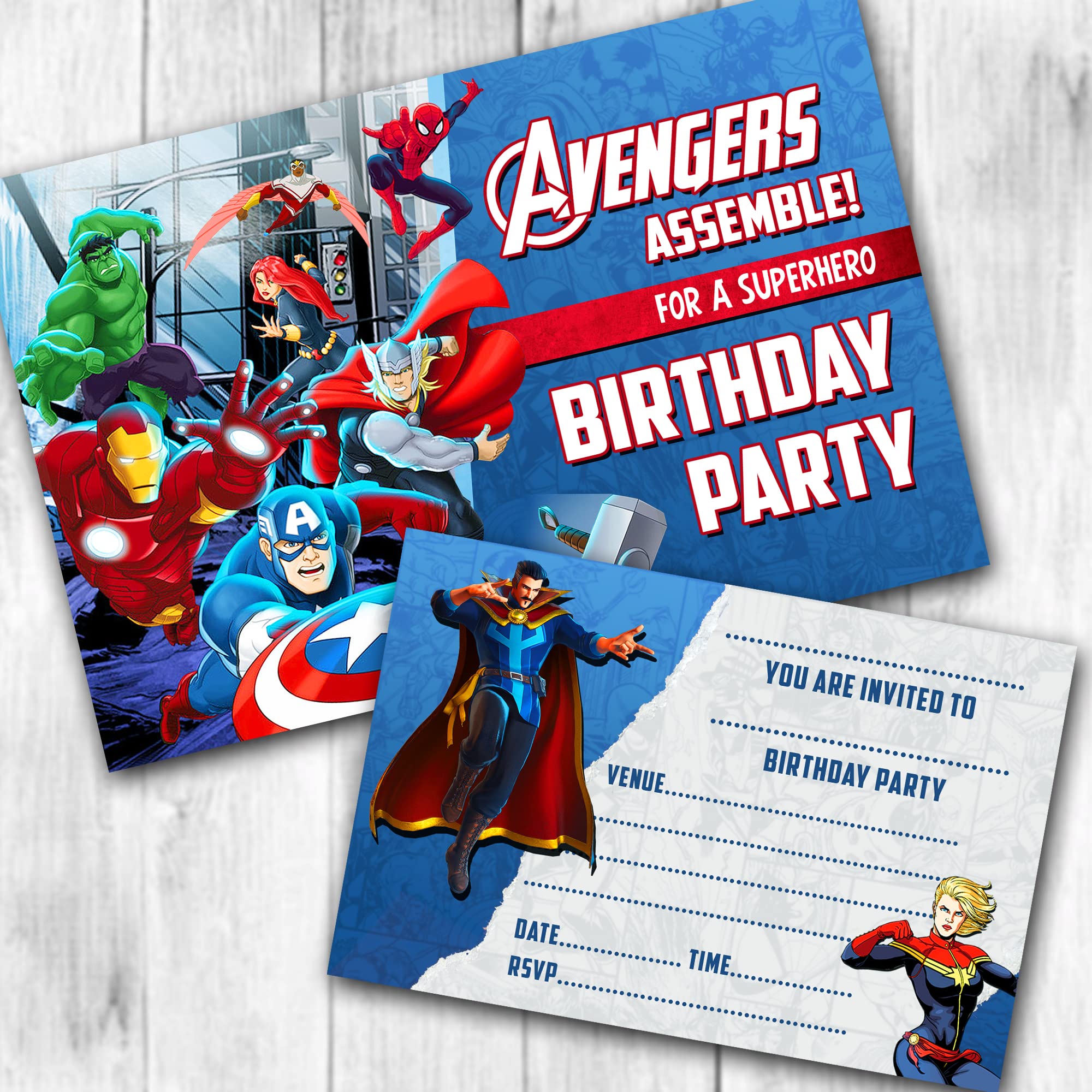 Superhero Party Invitations Birthday Invites (WRITE ON) Packs. (Pack of 20)