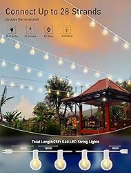 25Ft LED Outdoor String Lights Christmas, G40 Globe