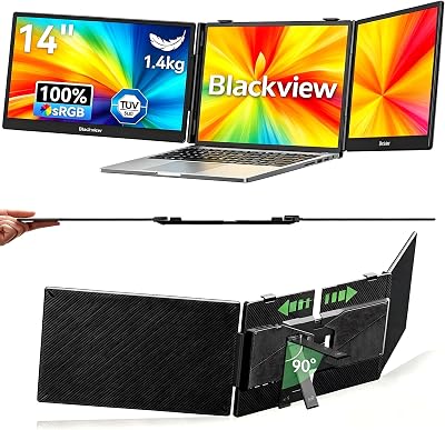 DCM5 Double Ecran PC Portable 14" FHD 1080P IPS Certifié TÜV Multi Triple Ecran PC Extension Ecran pour 13-17,3" Ordinateur Portable Compatible avec Mac, Windows, Chrome, Android