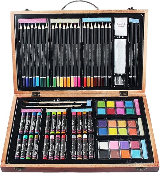 Aissimio Wooden Art Set (80 Piece) Deluxe Art Creativity Set and