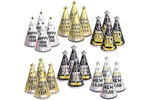 WorldBazaar 24 Pcs 2026 New Years Eve Party Hats NYE Party Supplies New Year Paper Cone Hats Party Decorations