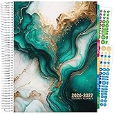 DELUXE TEACHER PLANNER Aug 2026-Jul 2027 8.5x11 Daily Weekly Monthly Organizers with 7 Periods, Pocket Folder, Dated Calendar, Page Tabs, Bookmark and Planning Stickers (Teal Gold Marble)