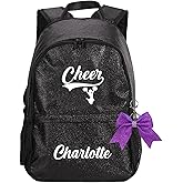Wowotudiy Custom Glitter Cheer Bag Backpack for Cheerleader Personalized Embroidered Name Cheer Sequins Backpack Bag, Cheer Coach